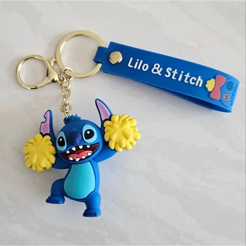 Stitch With Pom Poms Blue and Yellow Keychain Toy